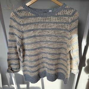 BDG Blue and White Stripe Open Weave Sweater